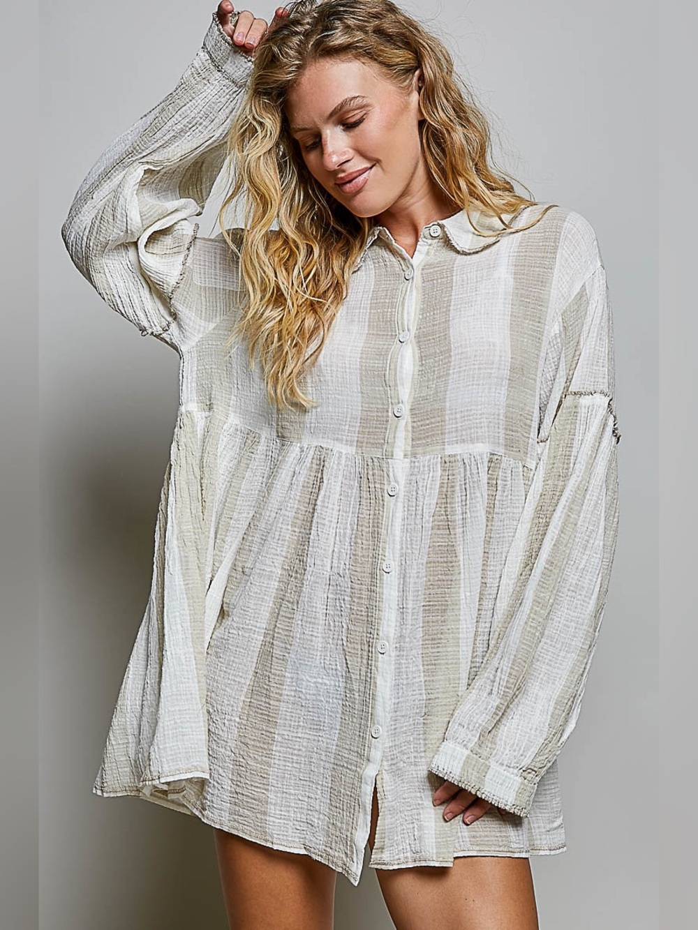 POL “ Coronado Tunic “ Cotton Gauze Shirt Dress | Cream